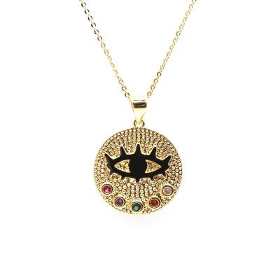 China Exquisite appearance new products 2021 unique round jewelry necklace gold zircon rainbow evil eyes for sale