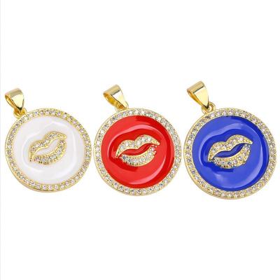 China Colorful Brass+ Zircons Enamal Pendant Gold Plated Lip Shape Gold Plated Charm For Jewelry Making for sale