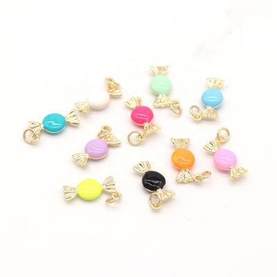 China Exquisite Appearance Dijes Para Bisuteria 18k Gold Plated Brass Candy Sugar Cute Rainbow Enamel Pendant Charms for sale