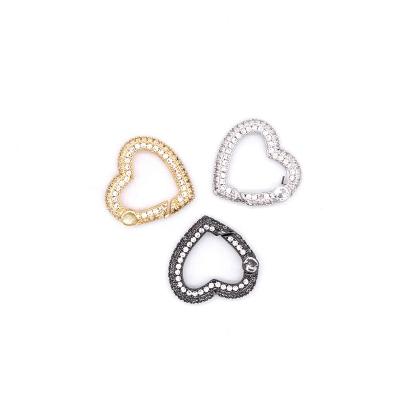 China Brass+ Zircons Pave Heart Shape Clasp, Black/Gold/Silver Rose Gold Carabiner Clasp for sale