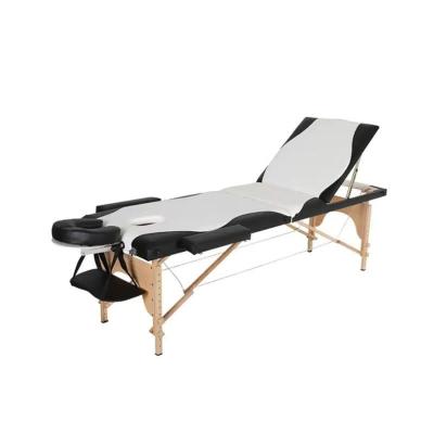 China Modern Triple Color-blocked Version Beauty Home Moxibustion Tattoo Table Massage Table Reinforced Wooden Reinforced Folding Bed for sale