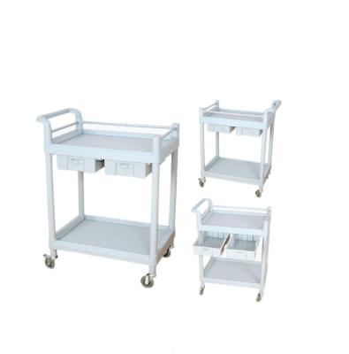 China New Modern Design ABS Plastic With Two Drawers Care Treatment Trolley Beauty Salon Cart Medicine Medical Delivery Vehicle for sale