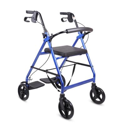 China Folding Trolley Walker With Handbrake Foldable Rehabilitation Four Wheel Walker Elderly Scooter Shopping Cart Aluminum Alloy for sale