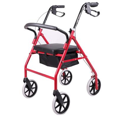 China Four Wheel Walker Elderly Walker Trolley Handbrake Portable Collapsible Rehabilitation Walker for sale