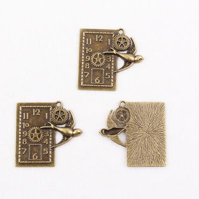 China Antique ALLOY Bronze Steampunk Clocks Pigeon Pendant Charms For Jewelry Accessories for sale