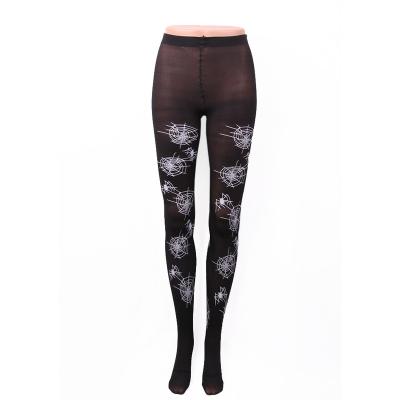 China Antibacterial Custom Printed Japanese Pantyhose Stockings Black Pantyhose With White Spider Web Printing for sale