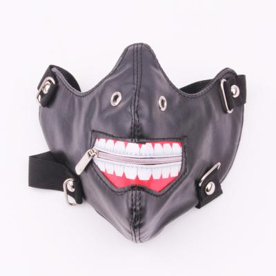 China PU Leather Eyelets Mask With Zipper Masquerade Mask With Design Decorative Leather Half Face Mask For Party for sale