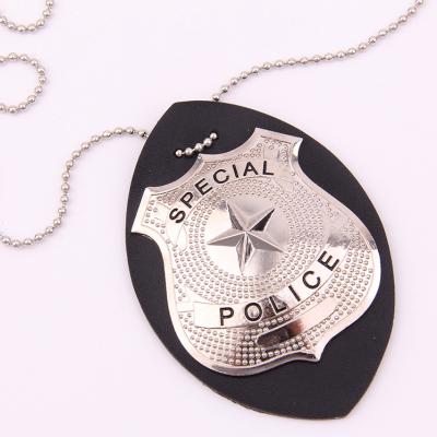 China Hyperbole Policamen Metal Badge Silver Zinc Alloy Leather And Collar Trinket Chain Prop for sale