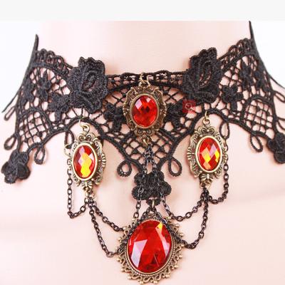 China Lace Women And Girls Fashion Exaggerated Collared Lace Red Rhinestone Drop Pendant Scarf for sale