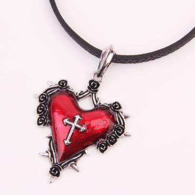 China 2021 European and American Popular Cross Red Heart Oil Drop Retro Halloween Necklace Lady Alloy Gothic Punk Necklace for sale