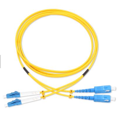 China LC/UPC-SC/UPC SM Duplex PVC 2.0mm fiber 3meters yellow patch cord 0.9/2.0/3.0/4.0mm for sale