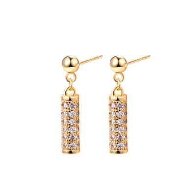 China Fashion Wholesale Fashion Ladies Jewelry Fashion Gold Plated Cylindrical Zirconium Bar Earrings Diamond Earrings for sale