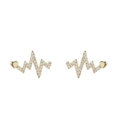 China Fashion ear drill earrings full jewelry Central Institute of Statistics tide ECG simple Korean lightning-shaped silver needle earrings wholesale for sale