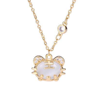 China Women's Tiger Elf Animal Personalized Simple Cute Clavicle Chain Zodiac Zircon Necklace Dangle Women's Necklace for sale