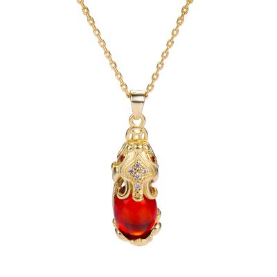 China Natural Red Agate Lucky Pixiu Pendant Necklace Ruby Crystal Clavicle Chain Lucky Jewelry New Fashion Link Chain for sale