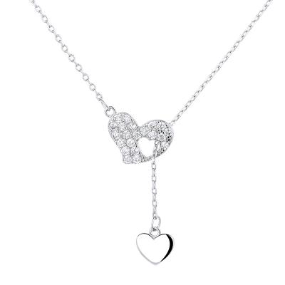 China Fashion simple exquisite heart necklace simple temperament double heart clavicle chain love tassel necklace for sale