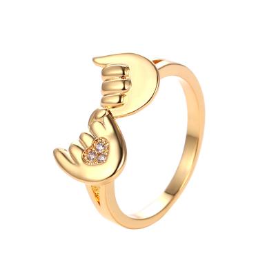 China New Simple Matching Heart Shaped Hand Ring Ladies 18K Gold Plated Ring Light Luxury Zircon for sale