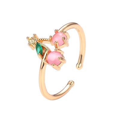 China Fashion simple cute student girlfriend ring jinx girl fruit series sweet pink open ring female green charm for sale