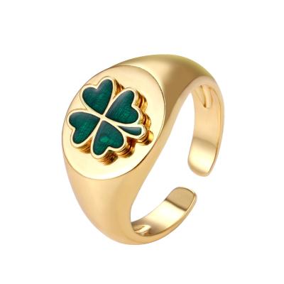 China Simple Epoxy Fashion Retro Ring Amazon Ring Female Sen Creative Fashon Simple Classic Four Leaf Clover Ring Wholesale for sale