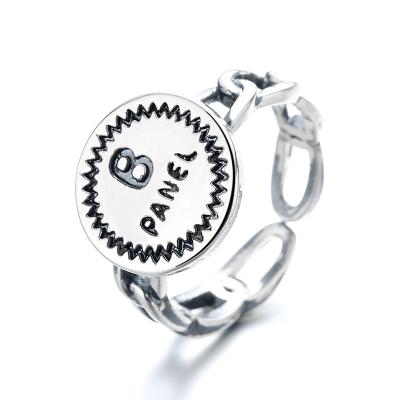 China CIA style ring design European retro fashion open female cold ring simple old craft letter ring and American tide for sale