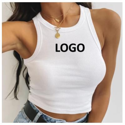 China 2022 Hot Sale Custom Logo Black Summer Sexy Lady White Breathable Ribbed Crop Tank Top Women for sale