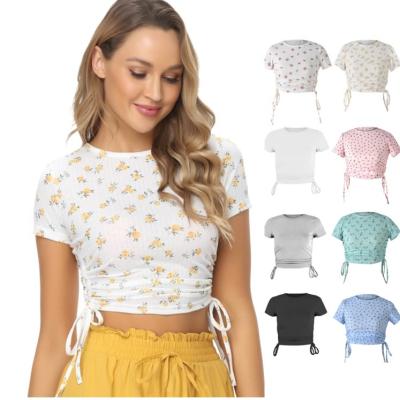 China Hot Selling Anti-wrinkle Women Cotton Floral Print Thin Crop Tops T-shirts With Logo Crop Top Custom Logo Printed Women for sale