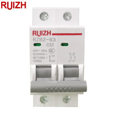 China 2P 10A 16A 20A 25A 32A 40A 50A 63A miniature circuit breaker C/D direct type acb 10KA breaker series RZB2-63 mini MCB for sale