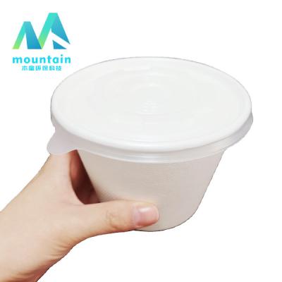 China Restaurant Serving Disposable Compostable Sugar Cane Bagasse Fruit Ramen Salad Biodegradable Soup Bowl with Clear Lid for sale