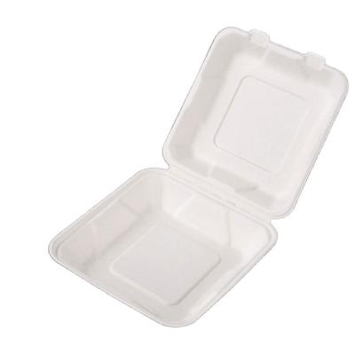 China Clamshell 8Inch Natural Material Biodegradable Sugarcane Pulp Sugar Cane Bagasse Hinge Locx Box Food Container Takeway Packaging Tableware for sale