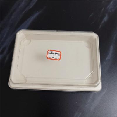 China Disposable Biodegradable OEM/Tray With Clear Lid Takeway Sushi Food Bagasse Paper Pulp Odm Freezer And Microwave Sugar Cane Safe Packaging for sale