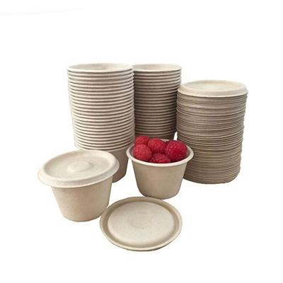 China Disposable Biodegradable Tableware 2 Ounce Sugar Cane Bagasse Pulp Cup With Lid for sale