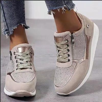 China 2021 Women's Flats Sneaker Autumn Lace Up Vulcanized Shoes Women's Cloth Platform Damping Ladies Sequined Female Casual Shoes for sale