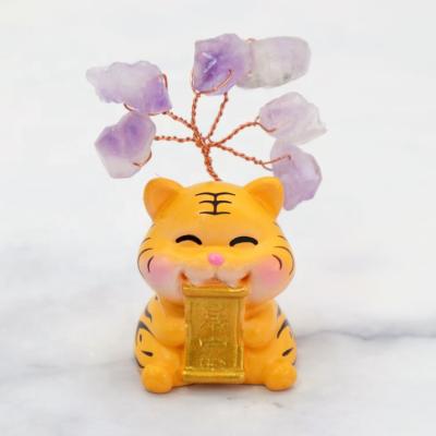 China China Natural Amethyst Little Tiger Tabletop Crystal Cluster Healing Gemstone Craft Tree Stand Centerpiece Feng Shui Jewelry for sale