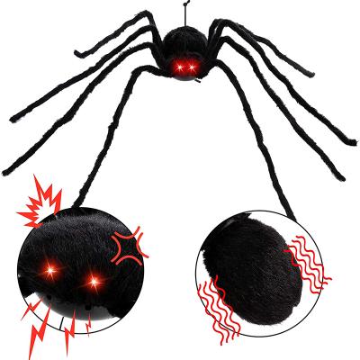 China Halloween Scary Sound-activated Glow Vibrates Spider Plush Spider Haunted House Room Decoration Secret Props for sale