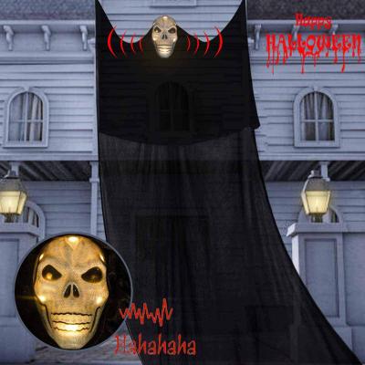 China Terrorist Popular Halloween Decoration Voice Control Ghost Luminescent Sound Scary Mask Hanging Ghost Hanging Ghost Mask for sale