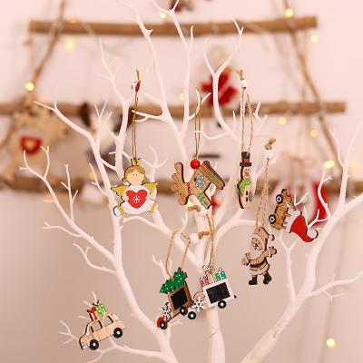 China 2021 Small Christmas Tree Wooden Hanging Christmas Decorations New Wooden Cartoon Ornaments Gift Boxes for sale