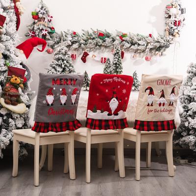 China 2021 New FABRIC Christmas Decorations No Old Face Grid Cloth Chair Sets Atmosphere And Toys Lnterior Decoration Items For Christmas for sale