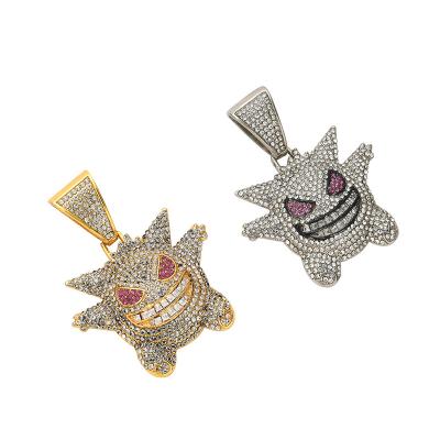 China Hiphop Diamond Hip Hop Pendant Three-Dimensional Pet Elf Gengar Stainless Steel Golden Cuban Link Energy Necklace for sale