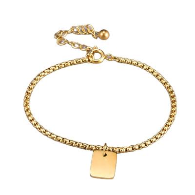 China Simple Trendy Charm Bracelet Titanium Gold Plated Hand Bangle Gold Rectangular Hyperbole Good Luck Design Short Sense for sale