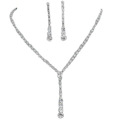 China Hot Selling Hyperbole Water Rhinestone Drop Shaped Bridal Ornament Auricular Needle Set Female Necklace Earrings Jewelry Sets for sale