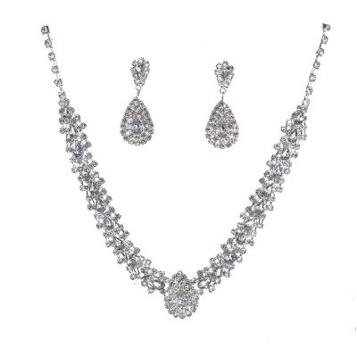 China Hyperbole Bride Wedding Dress Accessories Fashion Water Drop Gorgeous Necklace Display Set Fine Diamond Jewelry Set Luxury for sale