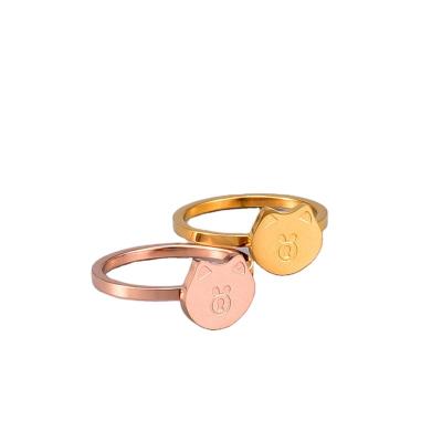 China Circular Cute 18K Gold Plated Titanium Steel Gold Ring Design For Woman Zodiac Animal Pig Woman Ring Luxury Jewelry for sale