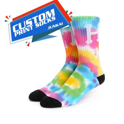 China Breathable Custom Print Socks 3D 360 Digital Sublimation Printing Seamless Crew Socks for sale