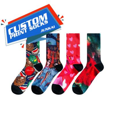 China Breathable Custom Design Athletic Breathable Crew Socks Custom Print Sublimation Printed Your Own Style Socks for sale