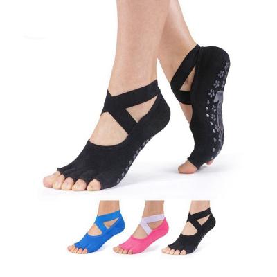 China Professional Custom Yoga Indoor Sports Toe Socks For Women Open Toe Yoga 5 QUICK DRY Custom Non-Slip Socks for sale