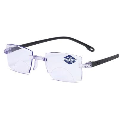 China Slim 8009 Dual-lights Frameless Diamond Cutting Anti Blue Rays Reading Glasses for sale