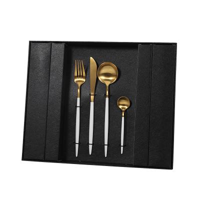 China White and Gold Sustainable Sustainable Korean Luxury Wedding Set 16/24 Piece Stainless Steel Cutlery 18/10 Flatware Forks Knives And Spoons In A Case for sale