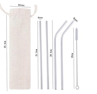 China Viable Straight Bend Metal 6/8/12mm Stainless Steel Drinking Straws Set With Bag Cleaning Brush for sale