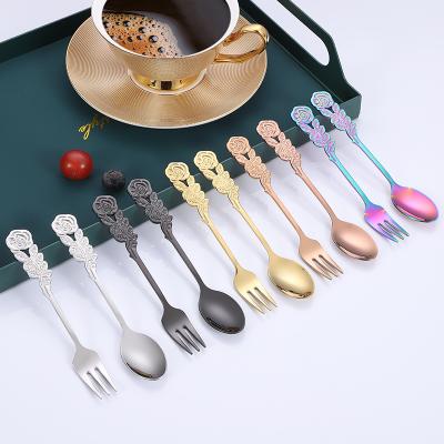 China Amazon Hot Sale 2021 New Products 304 Stainless Steel Flower Handle Children Baby Spoon and Fork Set for sale