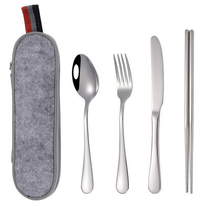 China Amazon Success 2021 Viable British Reusable Stainless Steel Cutlery Set Travel Utensil Portable Gift Set With Case for sale